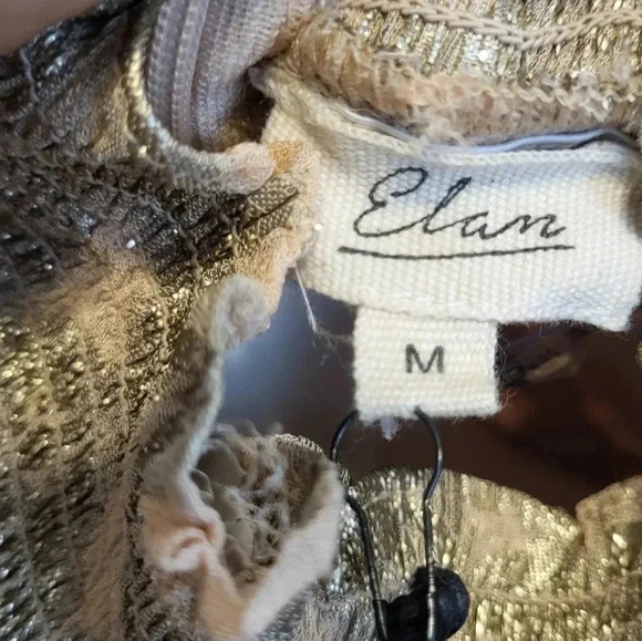 Elan Floral Metallic Mock Neck Smocked Tiered Long Sleeve Mini Dress(M)NWT - Picture 8 of 9